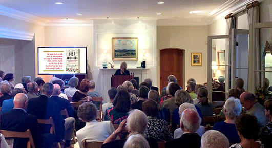 The author during her lecture series with The Lost Gutenberg, from Penguin Random House, Town Hall, Pasadena.