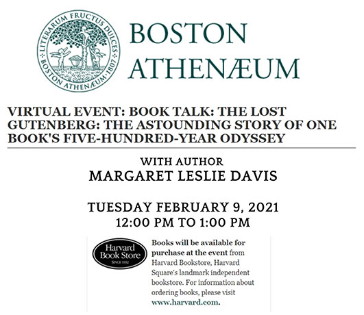 Margaret Leslie Davis, Boston Athenaeum Live Stream Invitation, Feb. 9, 2021, from Los Angeles